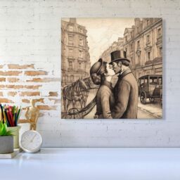 Warren Reed - Designer Sharing A Kiss Canvas in Black - Size: w10 inch x h10 inch - thumbnail 1
