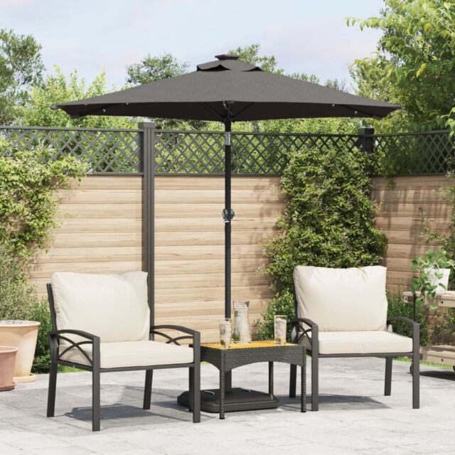 Berkfield Home Garden Parasol with LEDs & Steel Pole Anthracite 225x225x212cm in Black - Size: 225 x 225 x 212 cm - image 1