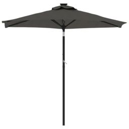 Berkfield Home Garden Parasol with LEDs & Steel Pole Anthracite 225x225x212cm in Black - Size: 225 x 225 x 212 cm - thumbnail 4