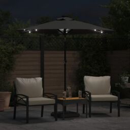Berkfield Home Garden Parasol with LEDs & Steel Pole Anthracite 225x225x212cm in Black - Size: 225 x 225 x 212 cm - thumbnail 3