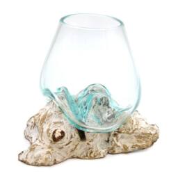Serenityy Molten Glass on Whitewash Wood - Large Decorative Bowl in White - thumbnail 3