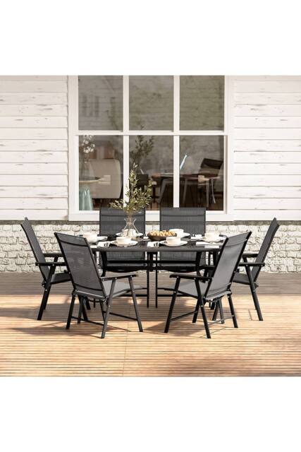 Living and Home 6 Seater Outdoor Garden Dining Set in Black - image 1