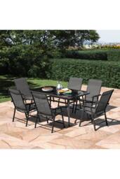 Living and Home 6 Seater Outdoor Garden Dining Set in Black - thumbnail 3