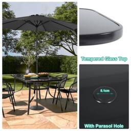 Living and Home 6 Seater Outdoor Garden Dining Set in Black - thumbnail 8