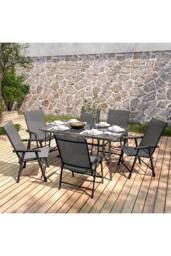 Living and Home 6 Seater Outdoor Garden Dining Set in Black - thumbnail 2