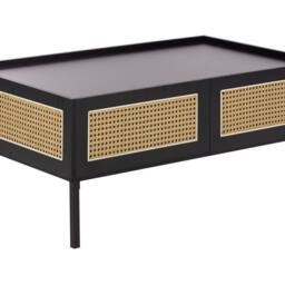 Wyld and Coco Viennese Braid Coffee Table Black Wood Top Iron Rattan Drawers - thumbnail 2
