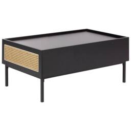 Wyld and Coco Viennese Braid Coffee Table Black Wood Top Iron Rattan Drawers - thumbnail 6