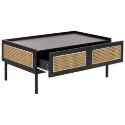 Wyld and Coco Viennese Braid Coffee Table Black Wood Top Iron Rattan Drawers - thumbnail 4