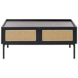 Wyld and Coco Viennese Braid Coffee Table Black Wood Top Iron Rattan Drawers - thumbnail 5