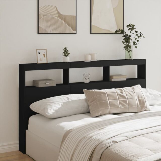 Berkfield Home Headboard Cabinet with LED Black 180x17x102 cm - Size: 180 x 17 x 102 cm - image 1