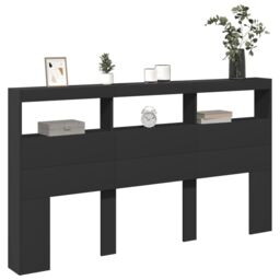 Berkfield Home Headboard Cabinet with LED Black 180x17x102 cm - Size: 180 x 17 x 102 cm - thumbnail 5