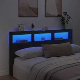 Berkfield Home Headboard Cabinet with LED Black 180x17x102 cm - Size: 180 x 17 x 102 cm - thumbnail 4