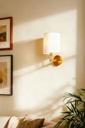 Living and Home Metal Wall Light with Fabric Lampshade in Gold - thumbnail 1