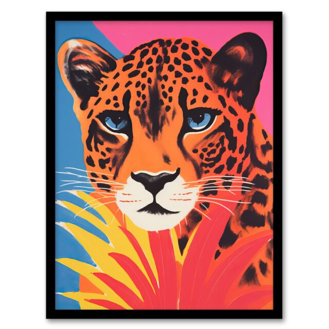 "Artery8 Cheetah Pineapple Screen Risograph Pink Orange Framed Wall Art - Size: W12"" x H16""" - image 1