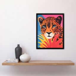 "Artery8 Cheetah Pineapple Screen Risograph Pink Orange Framed Wall Art - Size: W12"" x H16""" - thumbnail 2