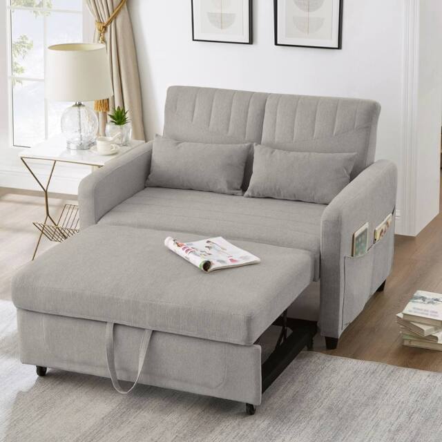 Merax 112cm 2-Seater Pull-Out Sofa Bed with Adjustable Backrest in Grey - image 1