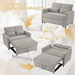 Merax 112cm 2-Seater Pull-Out Sofa Bed with Adjustable Backrest in Grey - thumbnail 9