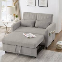 Merax 112cm 2-Seater Pull-Out Sofa Bed with Adjustable Backrest in Grey - thumbnail 7
