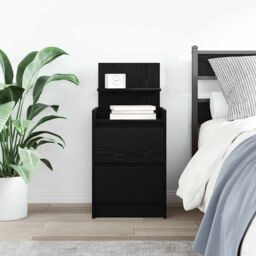 Berkfield Home Bedside Cabinet with 2 Drawers Black 38x34x80 cm - Size: 38 x 34 x 80 cm - thumbnail 3