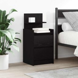 Berkfield Home Bedside Cabinet with 2 Drawers Black 38x34x80 cm - Size: 38 x 34 x 80 cm - thumbnail 1