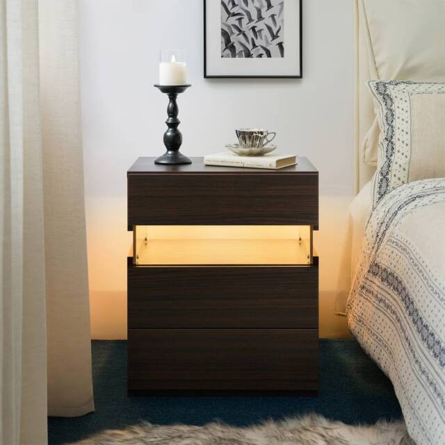 Matteo Modern LED Nightstand with Acrylic Board & 3 Drawers - Walnut - image 1