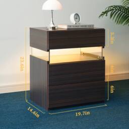 Matteo Modern LED Nightstand with Acrylic Board & 3 Drawers - Walnut - thumbnail 2