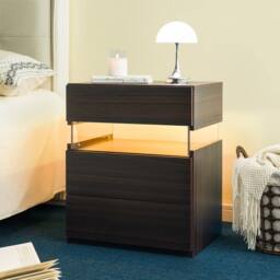 Matteo Modern LED Nightstand with Acrylic Board & 3 Drawers - Walnut - thumbnail 4