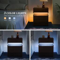 Matteo Modern LED Nightstand with Acrylic Board & 3 Drawers - Walnut - thumbnail 6