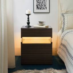 Matteo Modern LED Nightstand with Acrylic Board & 3 Drawers - Walnut - thumbnail 1