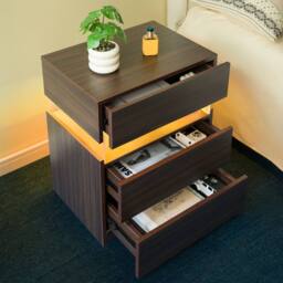 Matteo Modern LED Nightstand with Acrylic Board & 3 Drawers - Walnut - thumbnail 8