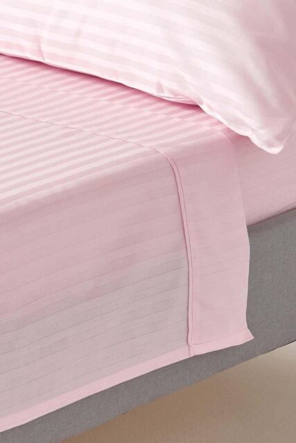 Homescapes Egyptian Cotton Satin Stripe Flat Sheet 330 Thread Count in Pink - Size: Super King Flat - image 1