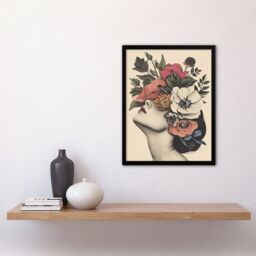 Artery8 Woman Flower Headdress Vintage Style Flowerpunk Framed Art Print in Pink - Size: A4 - thumbnail 4