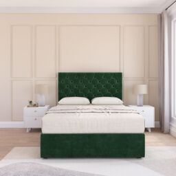 Sloomy Mayfair Plush Velvet Memory Foam Bed Set With 2 Drawers, Mattress & Headboard in Emerald - Size: Small Double - thumbnail 3