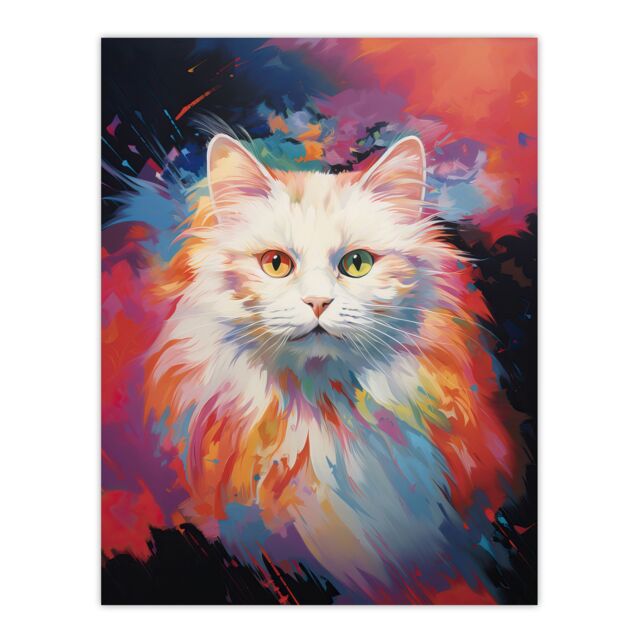 "Artery8 Wall Art Print White Birman Cat Lover Gift Pet Portrait Pastel Colour Purple Pink Blue Artwork Painting Poster - Size: W24"" x H32""" - image 1