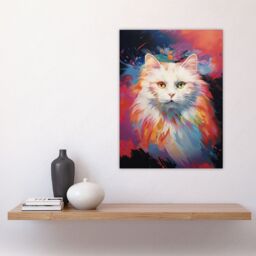 "Artery8 Wall Art Print White Birman Cat Lover Gift Pet Portrait Pastel Colour Purple Pink Blue Artwork Painting Poster - Size: W24"" x H32""" - thumbnail 4