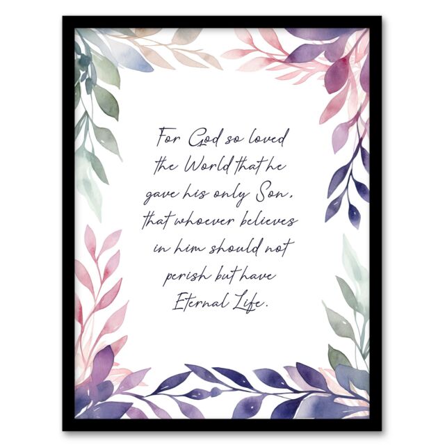 "Artery8 Wall Art Print John 3:16 God So Loved the World Quote Bible Verse Violet Framed Art in Purple - Size: W12"" x H16""" - image 1