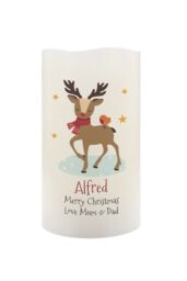 Personalised Memento Company Personalised Christmas Reindeer LED Candle in Off-White - thumbnail 1
