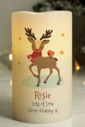 Personalised Memento Company Personalised Christmas Reindeer LED Candle in Off-White - thumbnail 3