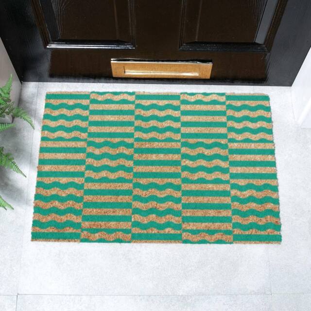 Artsy Mats Elizabeth Olwen Green Wave Coir Doormat (60x40cm) - Size: 40 x 60 cm - image 1