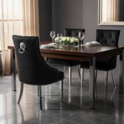 Stratus Interiors Bentley Velvet Lion Knocker Kitchen Dining Chair 56Wx72Dx103H 1 Pcs in Black - Size: 100 cm x 60 cm - thumbnail 2