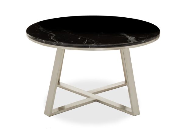 Orsina Stylish Round Coffee Table With Black Marble Top, Silver Finish Decorative Table, Spacious Coffee Table - image 1
