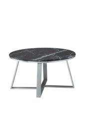 Orsina Stylish Round Coffee Table With Black Marble Top, Silver Finish Decorative Table, Spacious Coffee Table - thumbnail 3