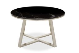Orsina Stylish Round Coffee Table With Black Marble Top, Silver Finish Decorative Table, Spacious Coffee Table