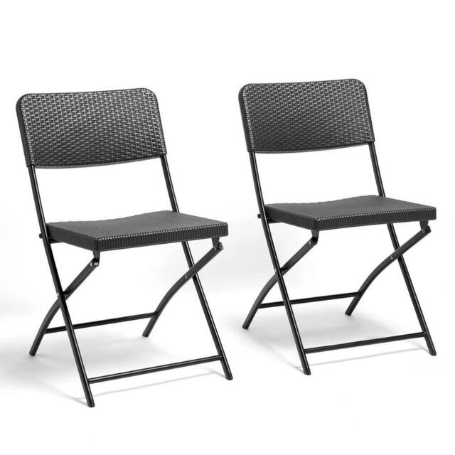 Havendro Folding Garden Chairs Rattan Effect Portable Set of 2 in Grey - image 1