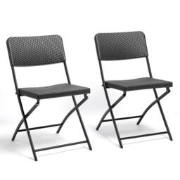 Havendro Folding Garden Chairs Rattan Effect Portable Set of 2 in Grey - thumbnail 1