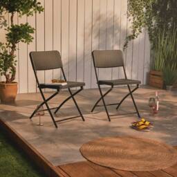 Havendro Folding Garden Chairs Rattan Effect Portable Set of 2 in Grey - thumbnail 3