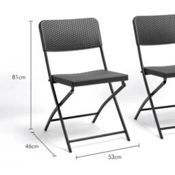 Havendro Folding Garden Chairs Rattan Effect Portable Set of 2 in Grey - thumbnail 2