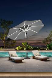 Garden Sanctuary 3m Solar Powered LED Outdoor Patio Umbrella with Resin Base in Light Grey