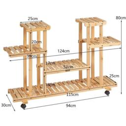 VOGREX 4-Tier Wooden Plant Stand with Wheels & 8 Shelves in Natural - thumbnail 2