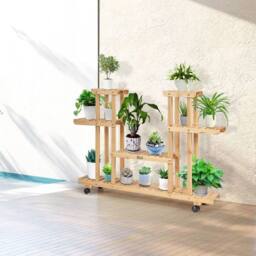 VOGREX 4-Tier Wooden Plant Stand with Wheels & 8 Shelves in Natural - thumbnail 4